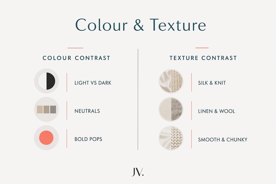 Infographic comparing colour and texture contrasts