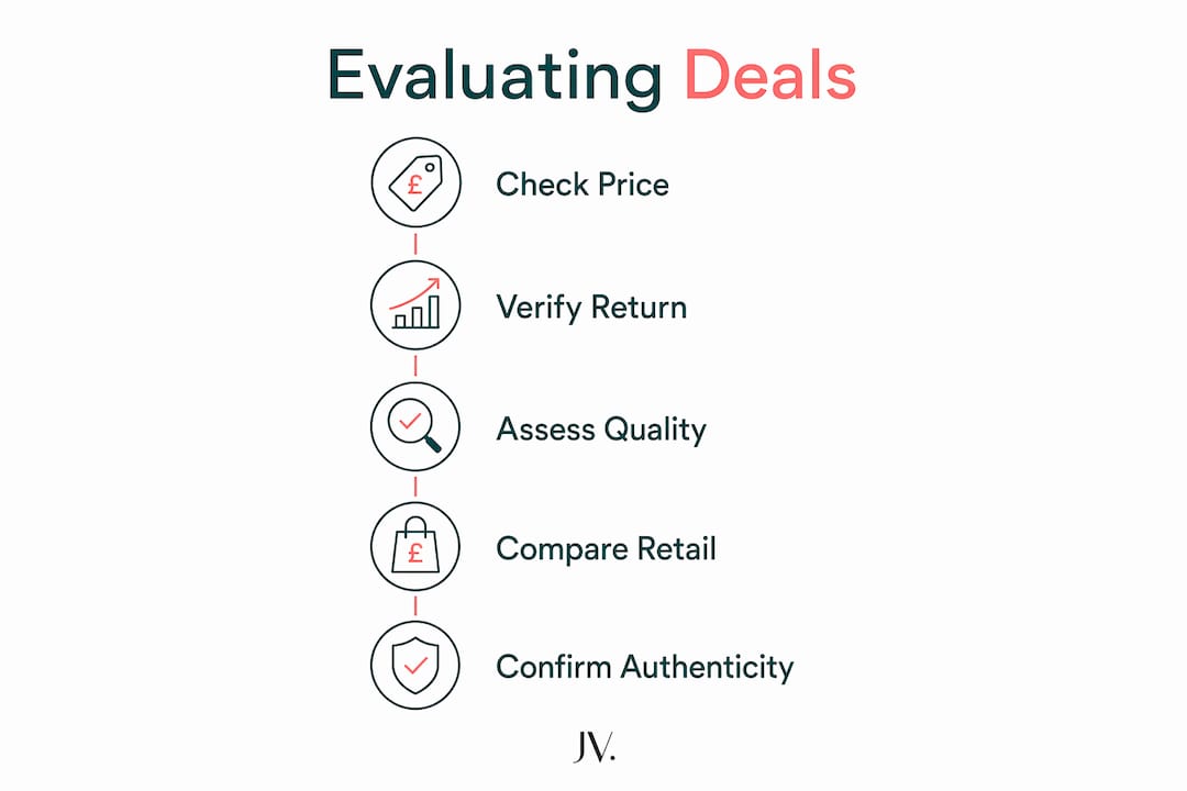 Infographic outlining steps to evaluate online fashion deals