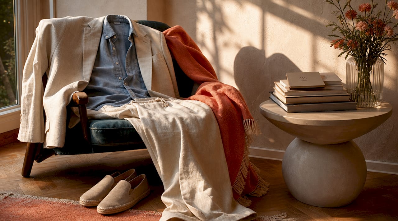 Flat lay of relaxed tailored clothing pieces