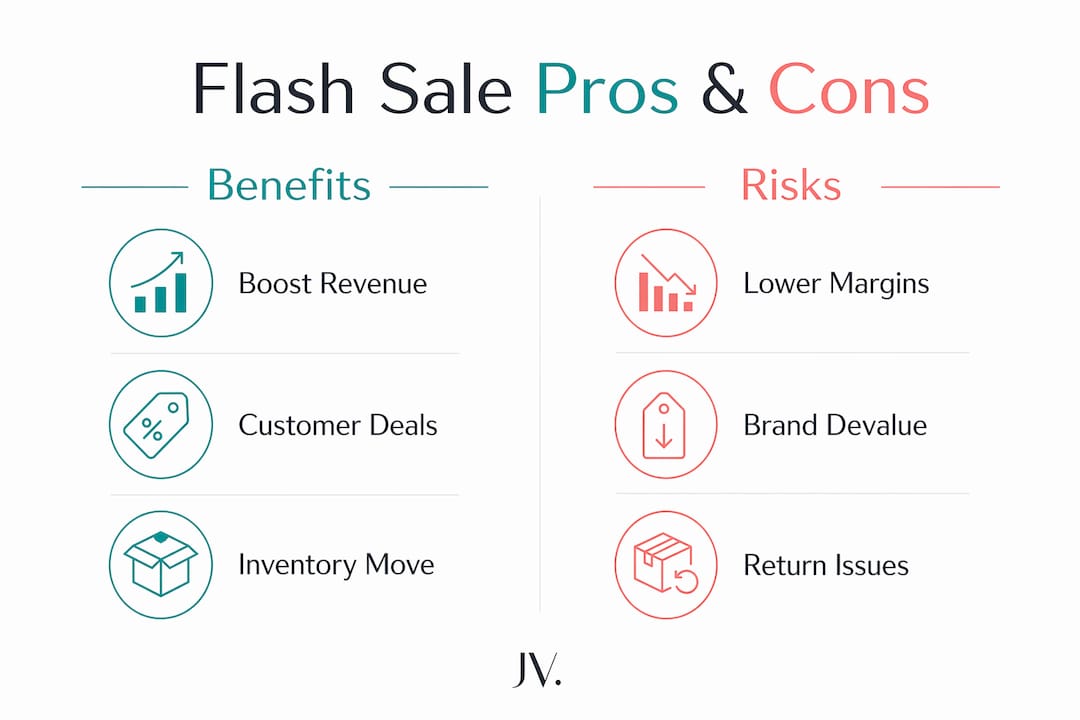 Infographic comparing benefits and risks of flash sales