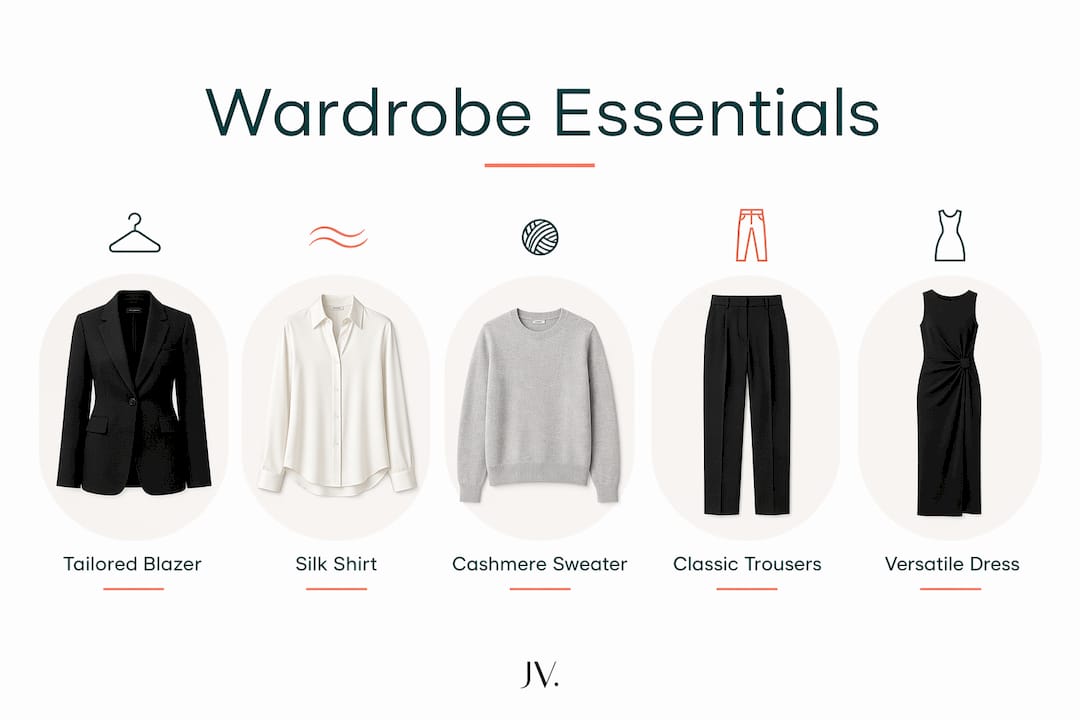 Infographic outlining key minimalist wardrobe staples