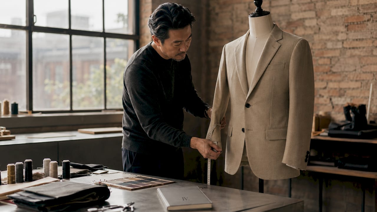 Tailor adjusting blazer sleeve fit