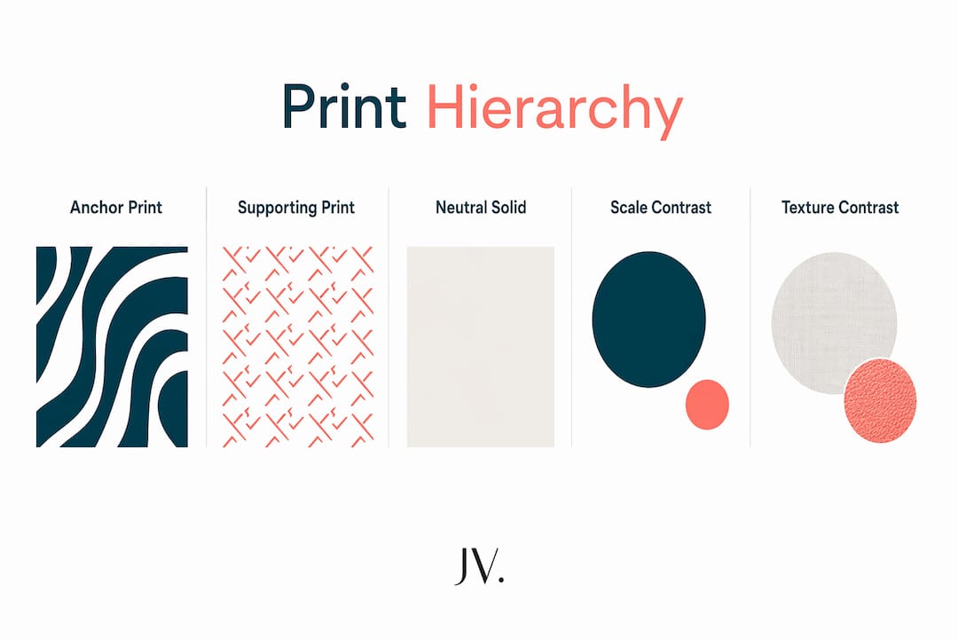 Infographic illustrating print mixing hierarchy and contrasts