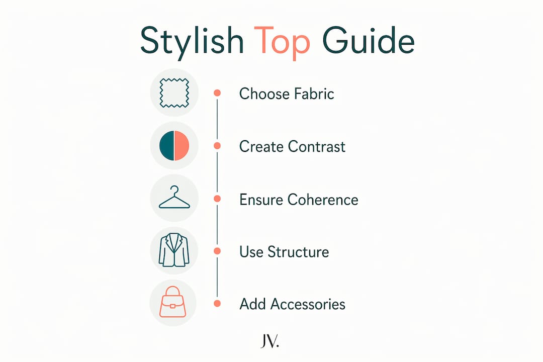 Infographic illustrating steps to style simple tops