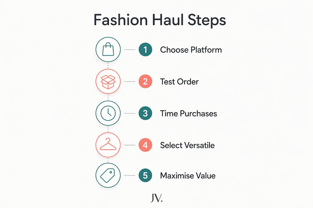 Step-by-step infographic of online fashion haul process