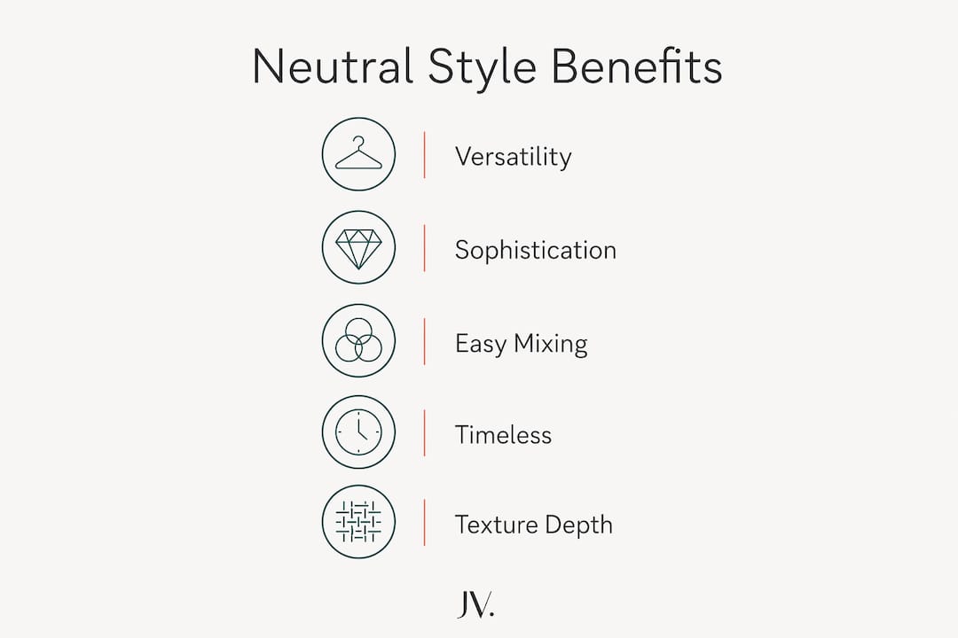 Infographic illustrating benefits of neutral tones in fashion