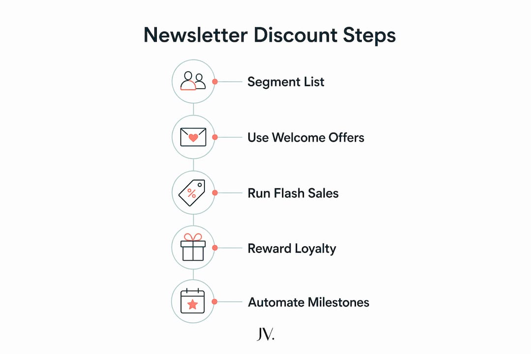 Infographic showing five key newsletter discount steps