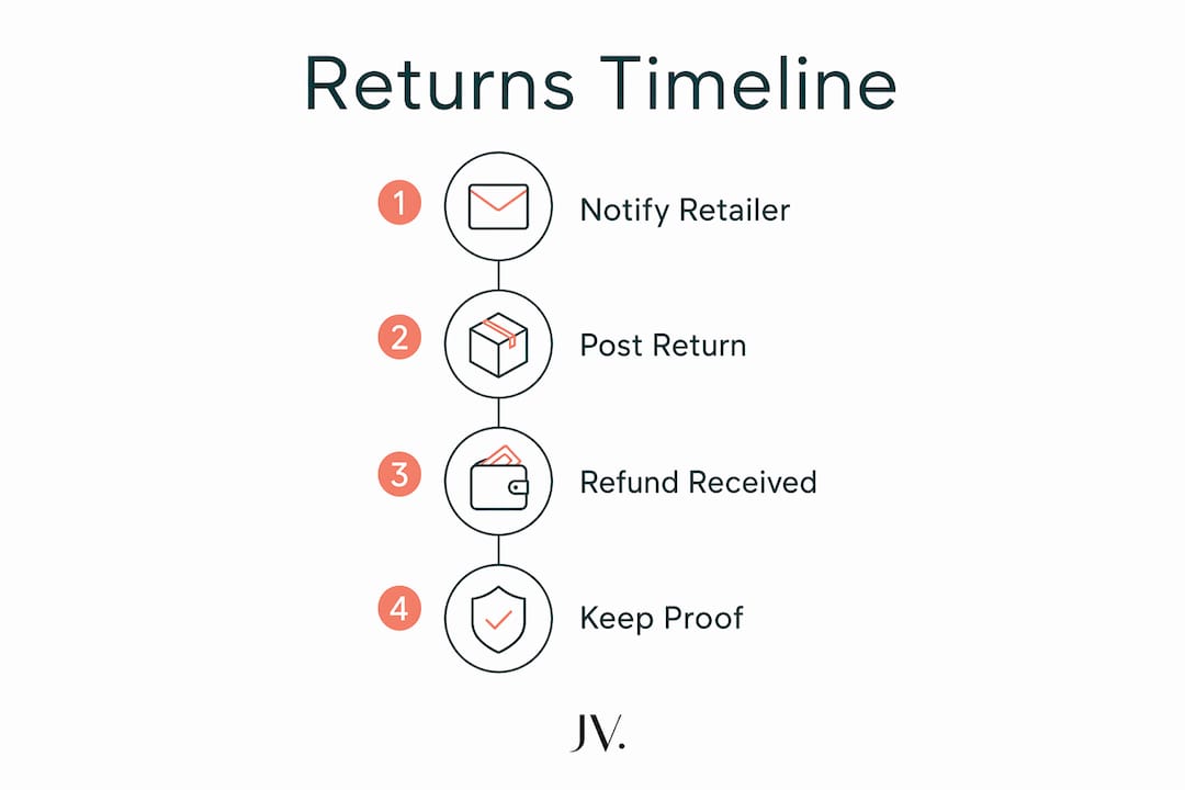 Infographic illustrating key UK clothing return steps