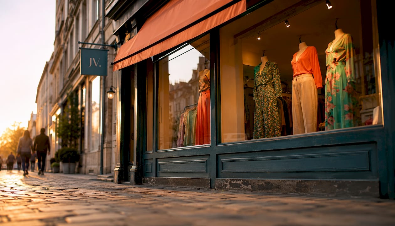 Boutique storefront with curated fashion display
