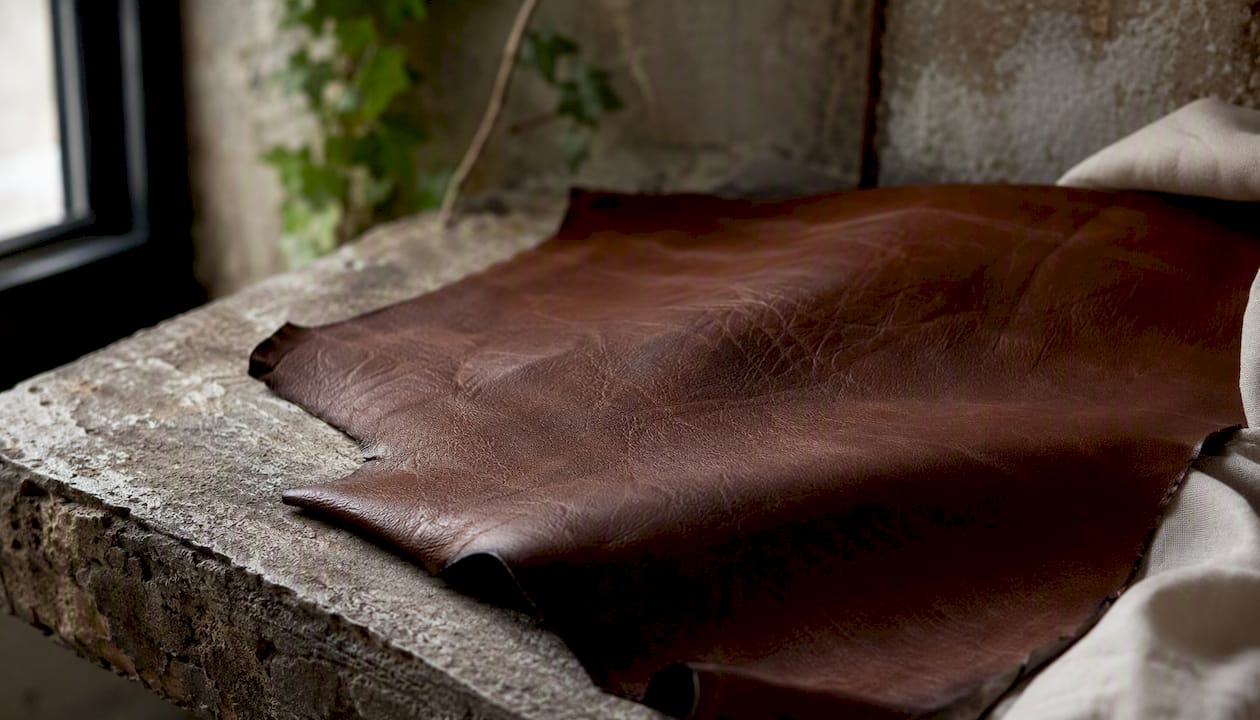 Detailed full-grain leather texture close-up