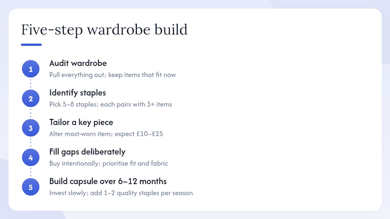 Diagram illustrating five-step wardrobe building process