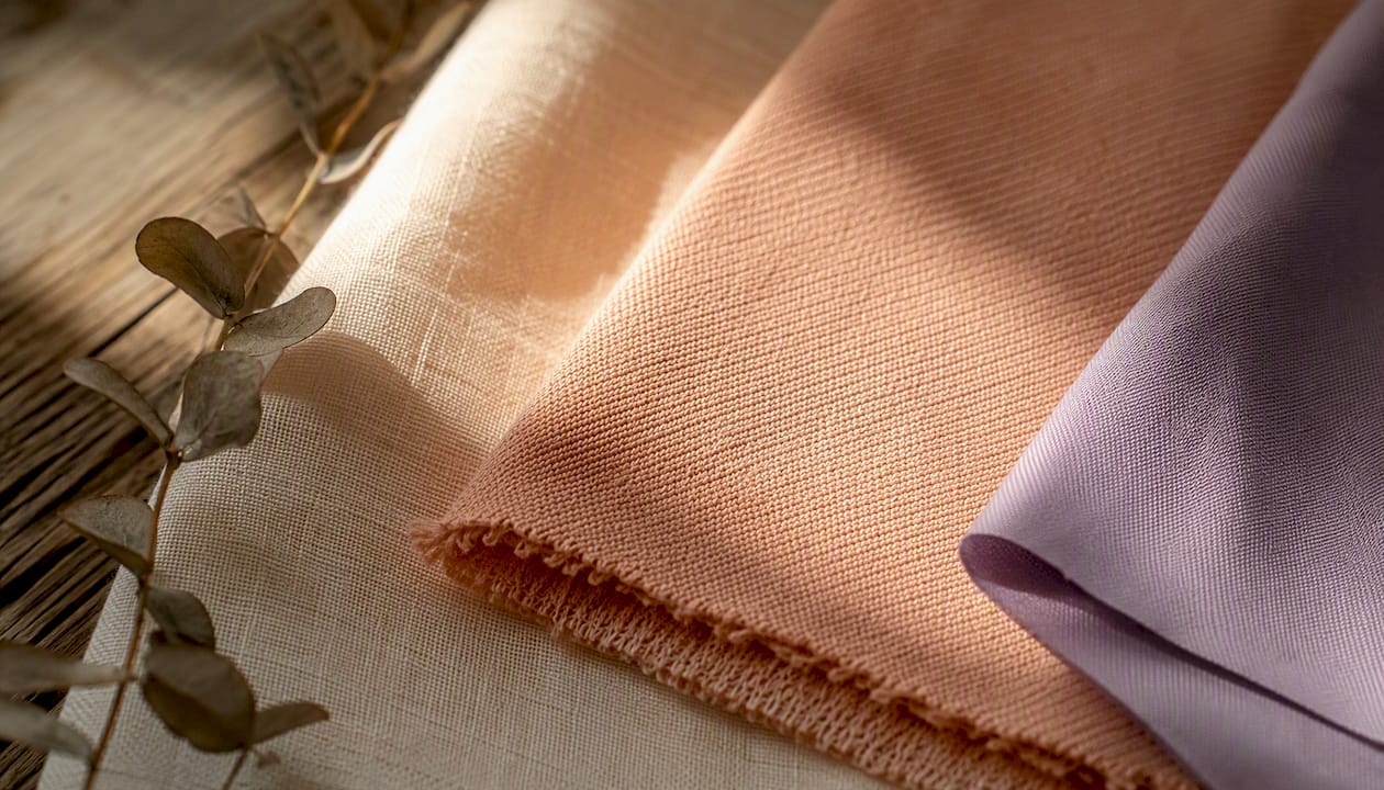 Close-up of different fabric weave types