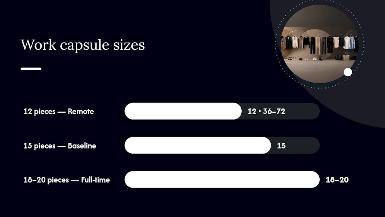 Comparison chart of capsule wardrobe sizes and uses