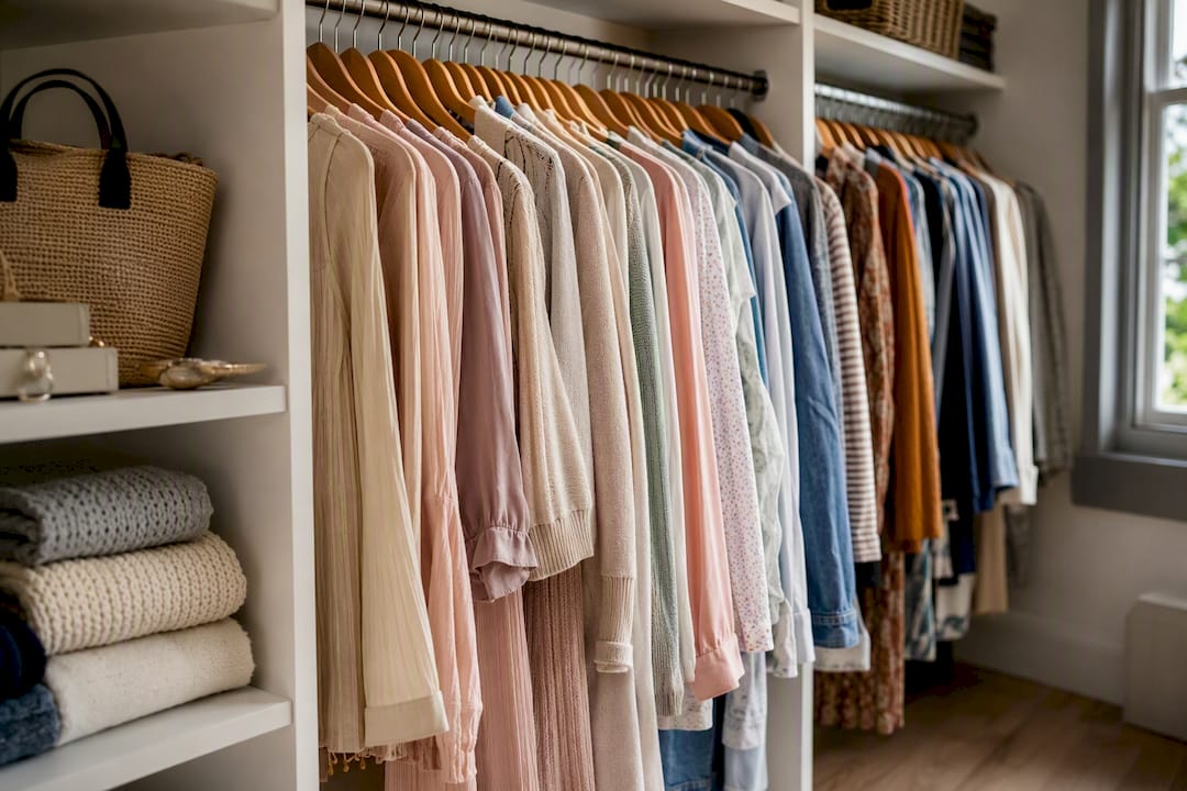 Two-level wardrobe rails organized by usage frequency