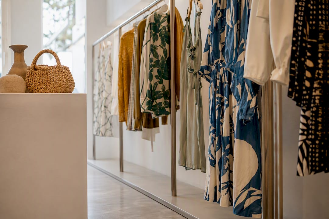 Boutique interior with curated dress display
