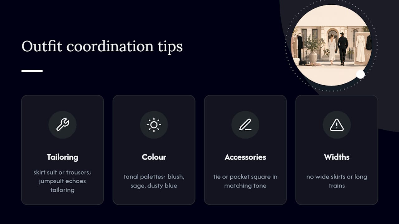 Diagram of outfit coordination styles for registry weddings