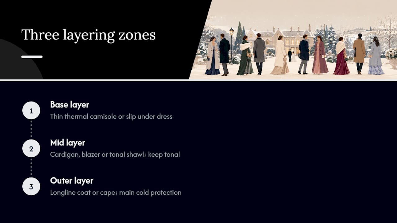 Three zones for warm winter wedding layering