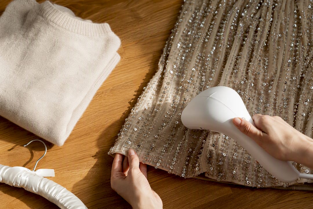 Steaming and folding delicate dress fabrics