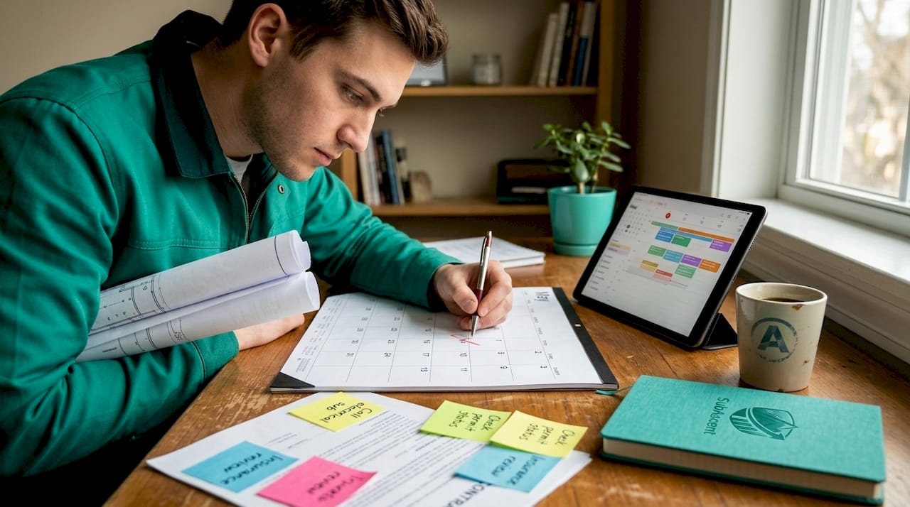 Subcontractor updating contract deadlines at home table