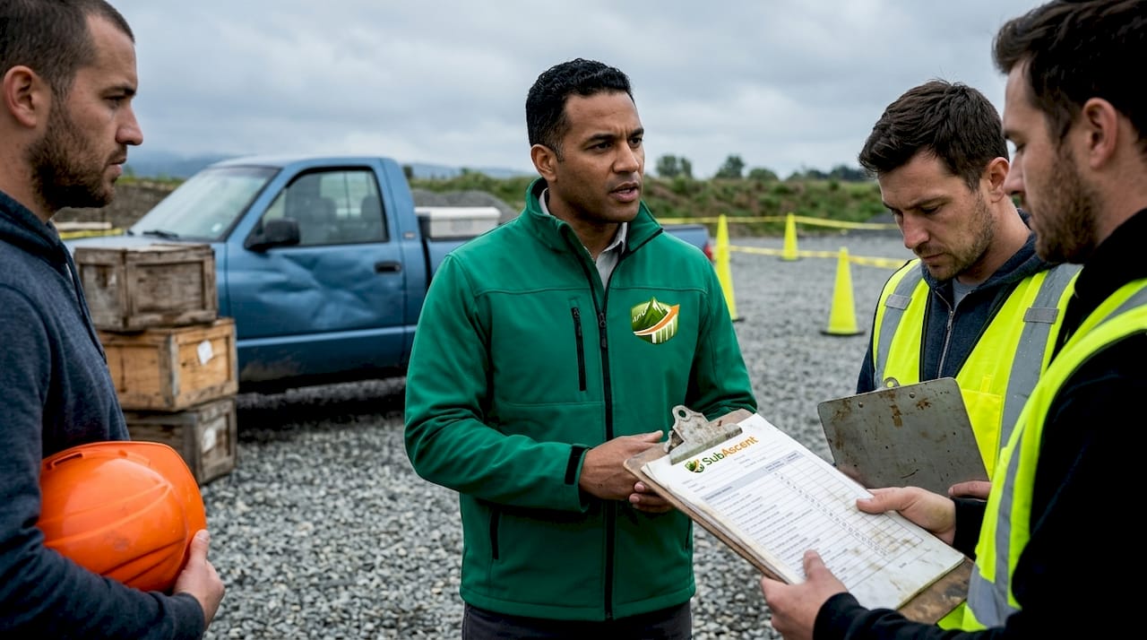 Morning safety briefing for trade helpers outdoors
