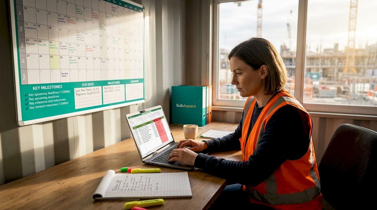 Project manager tracks RFI responses on desktop