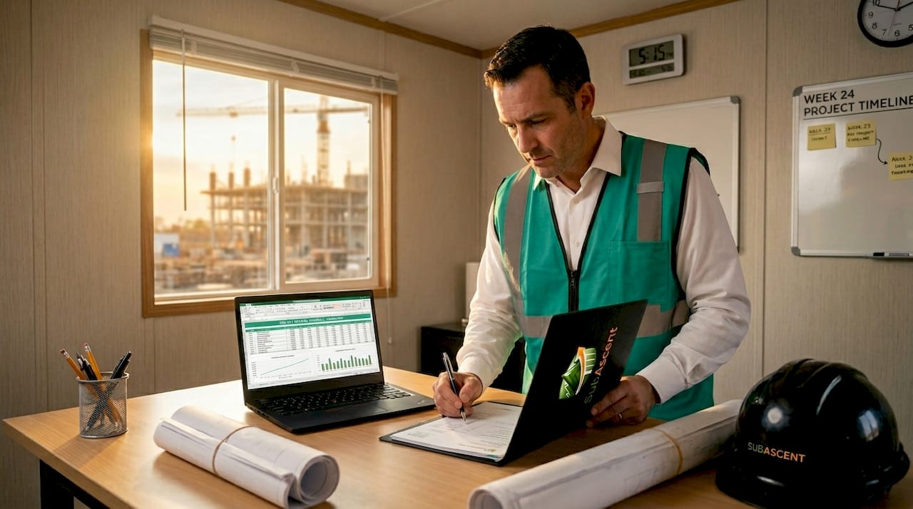 Site manager preparing construction payment documents