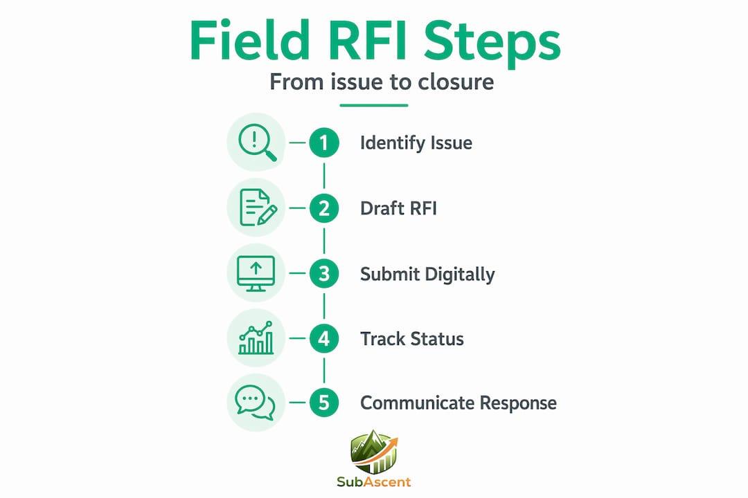 Infographic showing five steps to submit field RFI