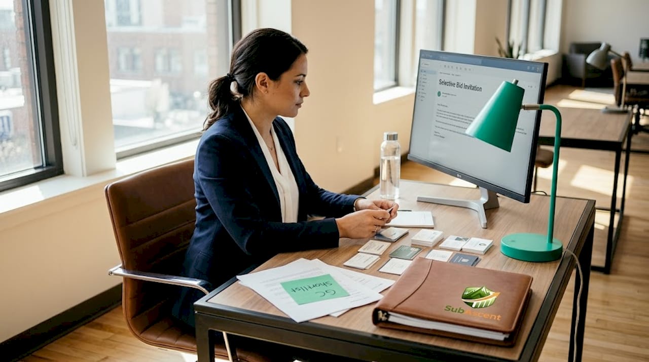 Project manager reviewing selective bid email