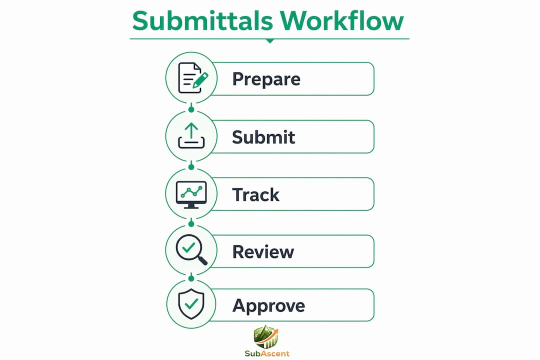 Infographic showing steps in submittals workflow