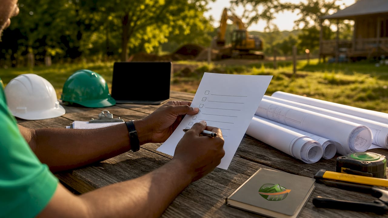 Hands pointing at government bidding checklist documents