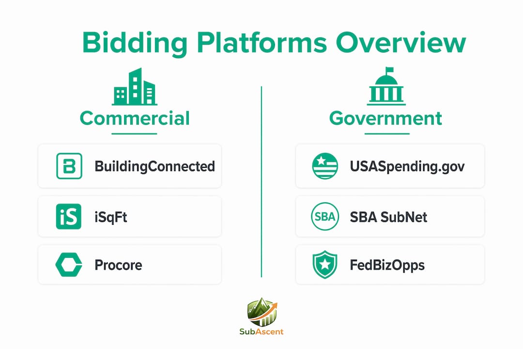 Infographic comparing commercial and government bidding platforms