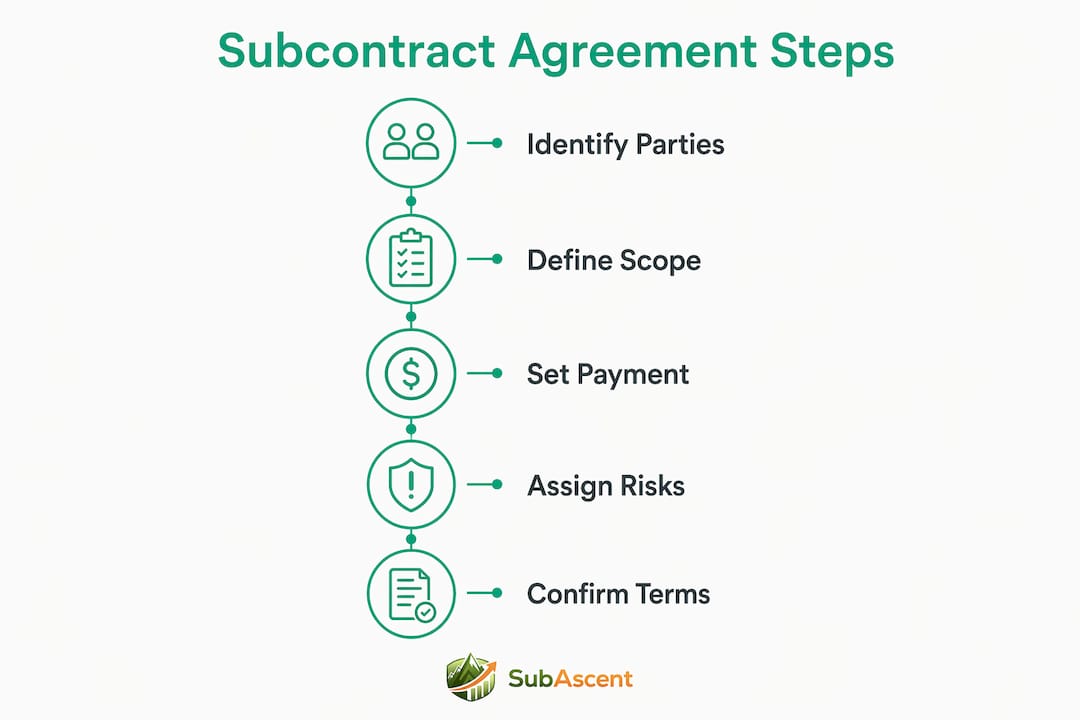 Infographic illustrating essential steps of subcontract agreements