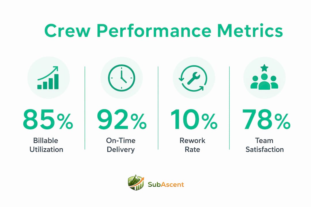 Infographic with key crew productivity metrics percentages
