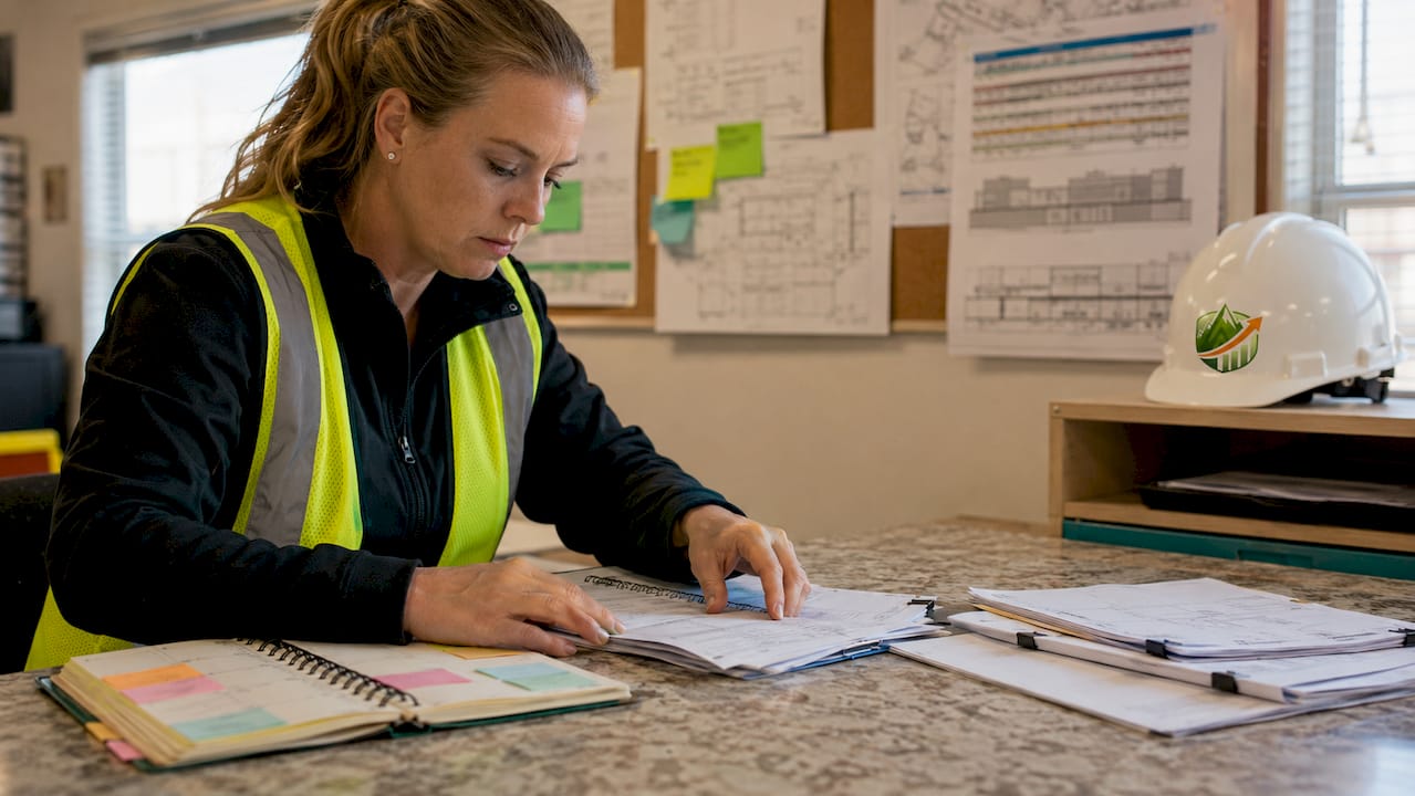 Foreman hands sorting punch list documents