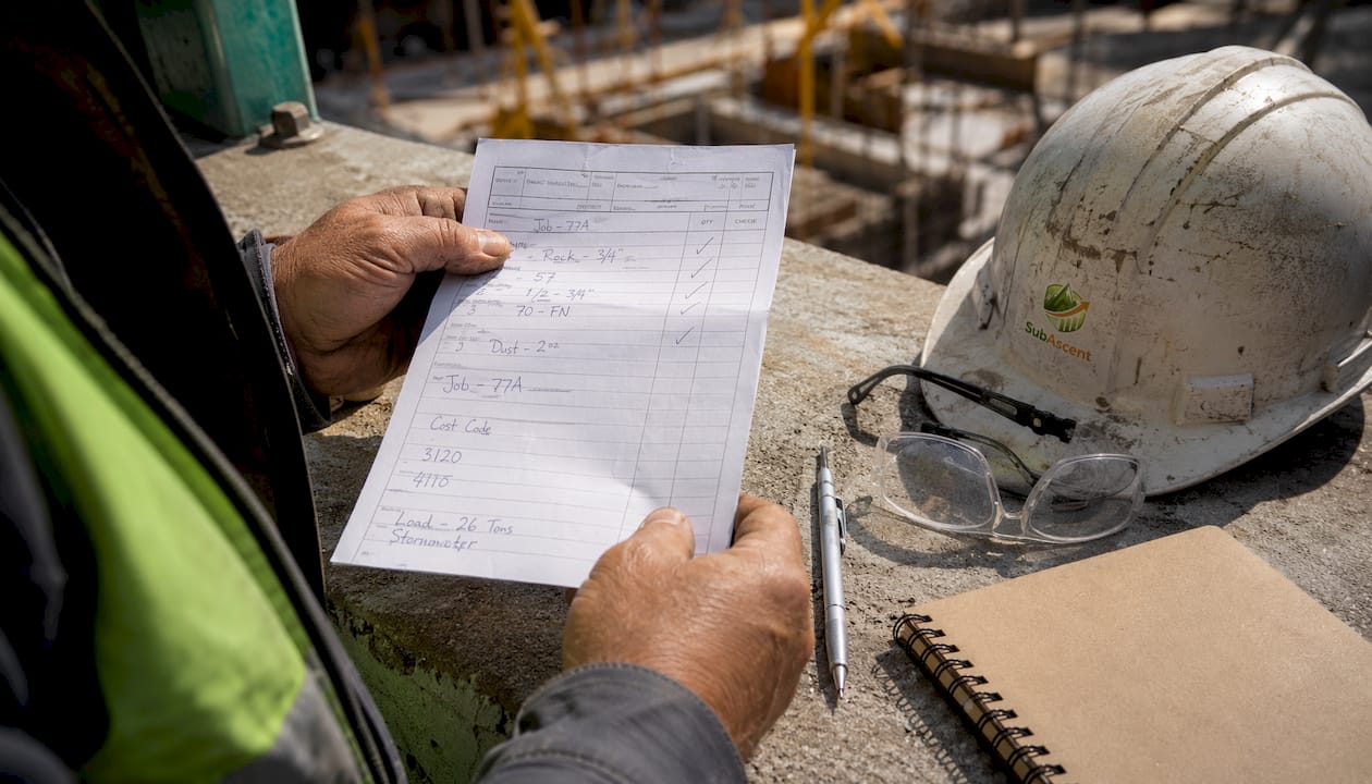 Annotations on delivery ticket on workbench
