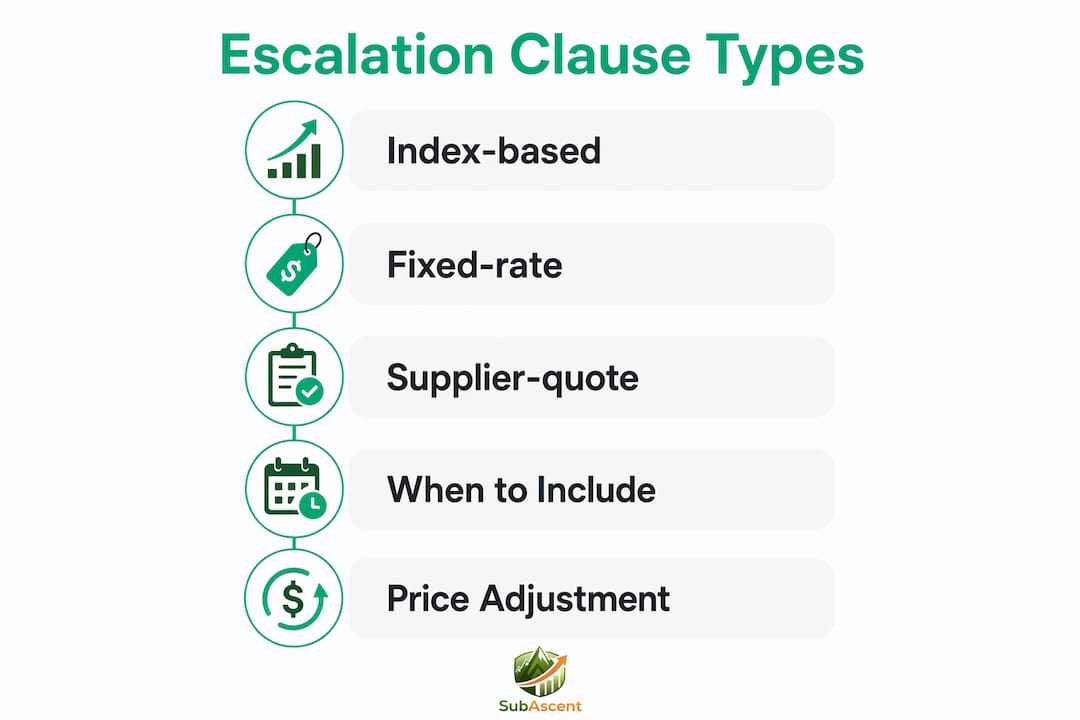 Infographic outlining types and use of escalation clauses