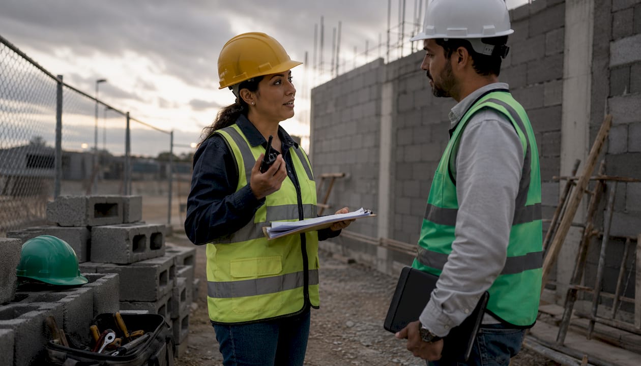 Foreman and engineer discussing site conditions
