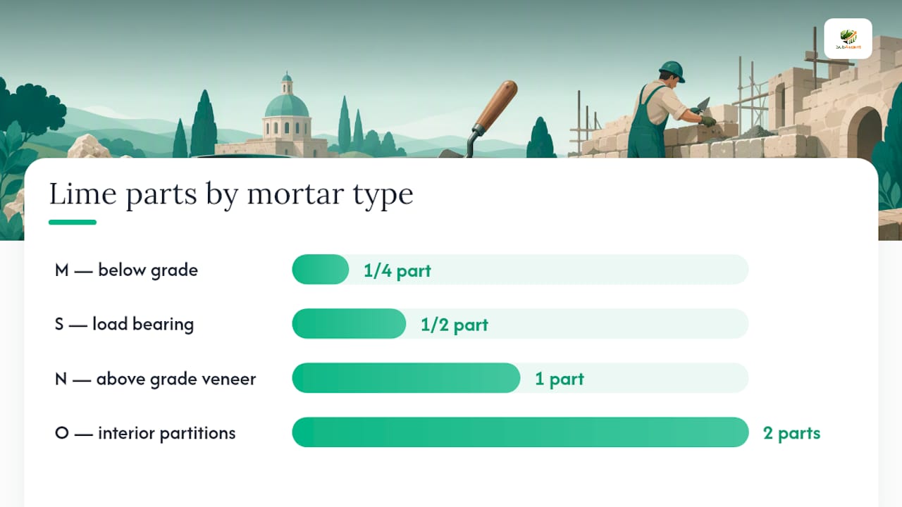 Diagram comparing mortar mix types and uses