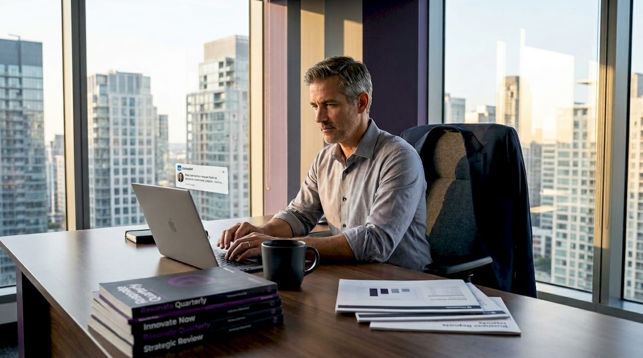 CEO working at laptop in office