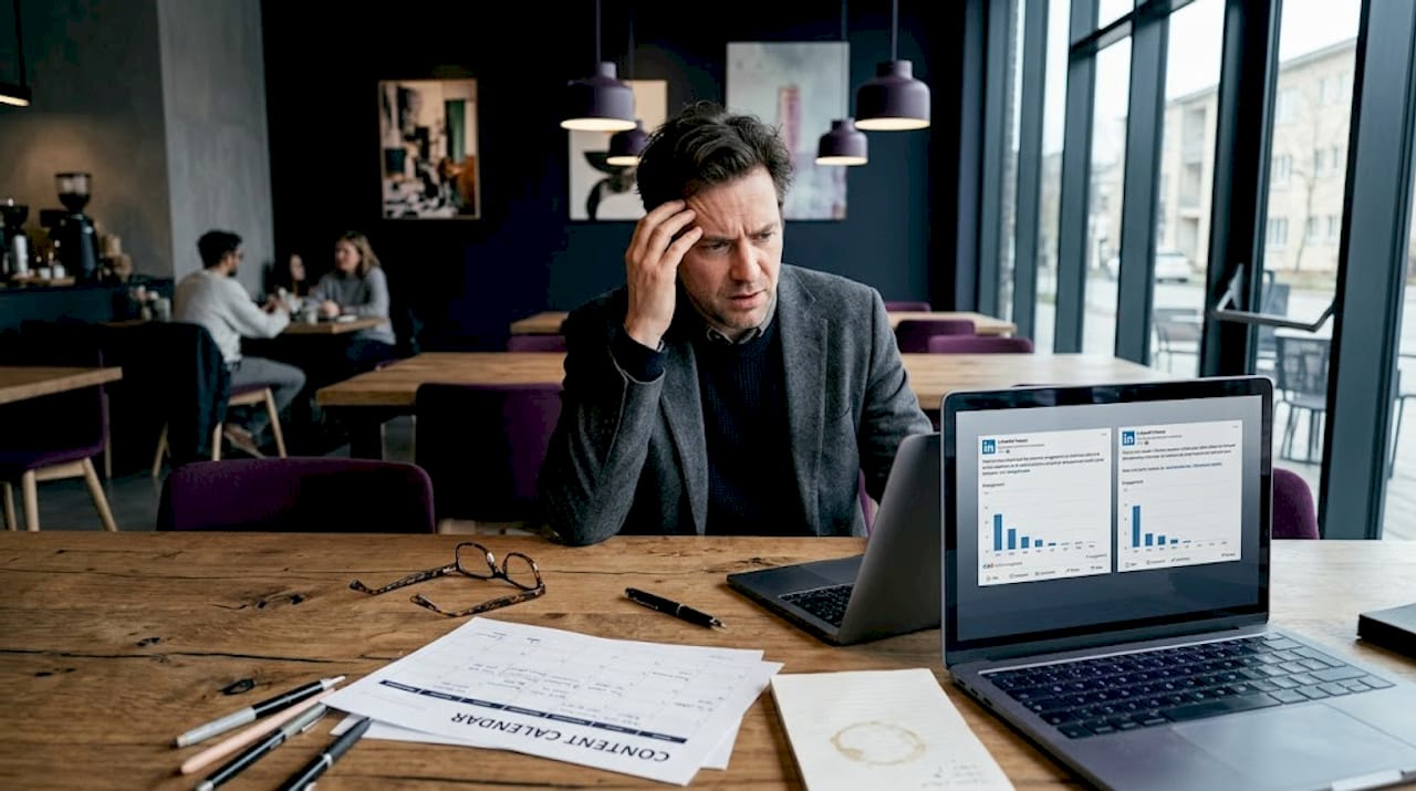 Man checking low LinkedIn post engagement