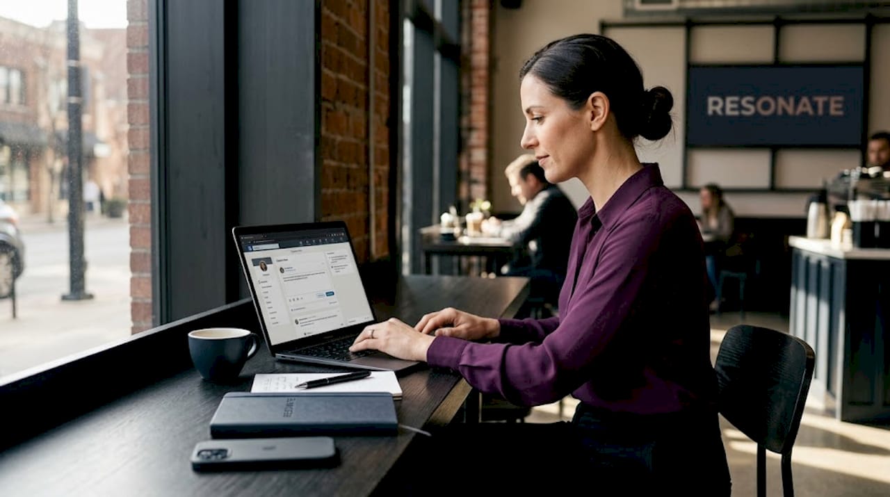Woman scheduling LinkedIn post at desktop