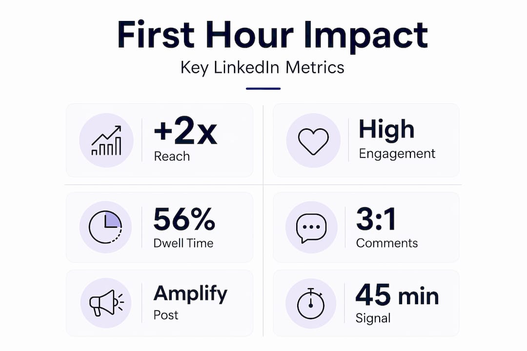Infographic highlighting first hour LinkedIn metrics