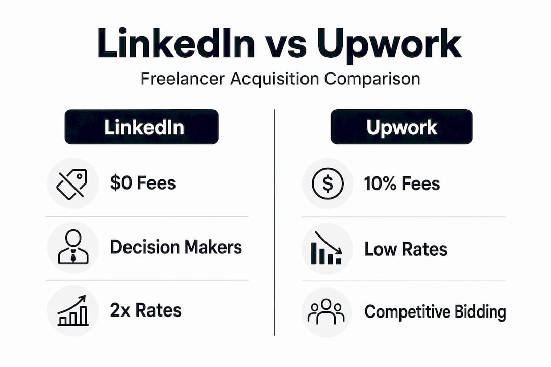 Infographic comparing LinkedIn and Upwork for freelancers