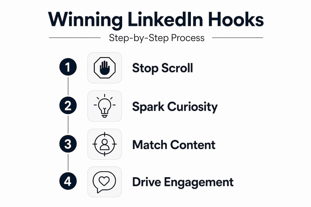 Infographic showing steps for LinkedIn hooks