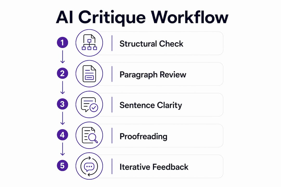 Infographic illustrating AI critique workflow steps