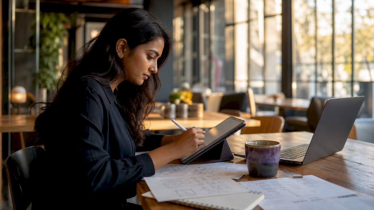 Hands setting up client approval workflows on tablet