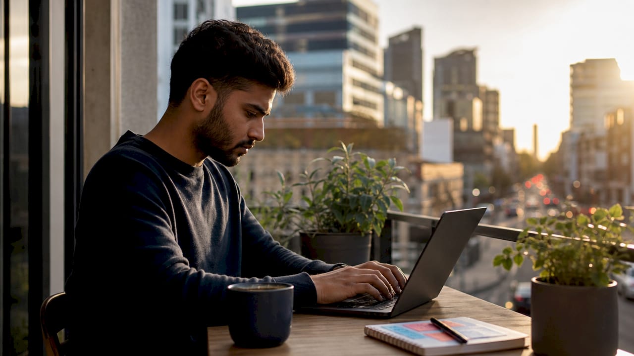 Man scheduling LinkedIn posts at home desk
