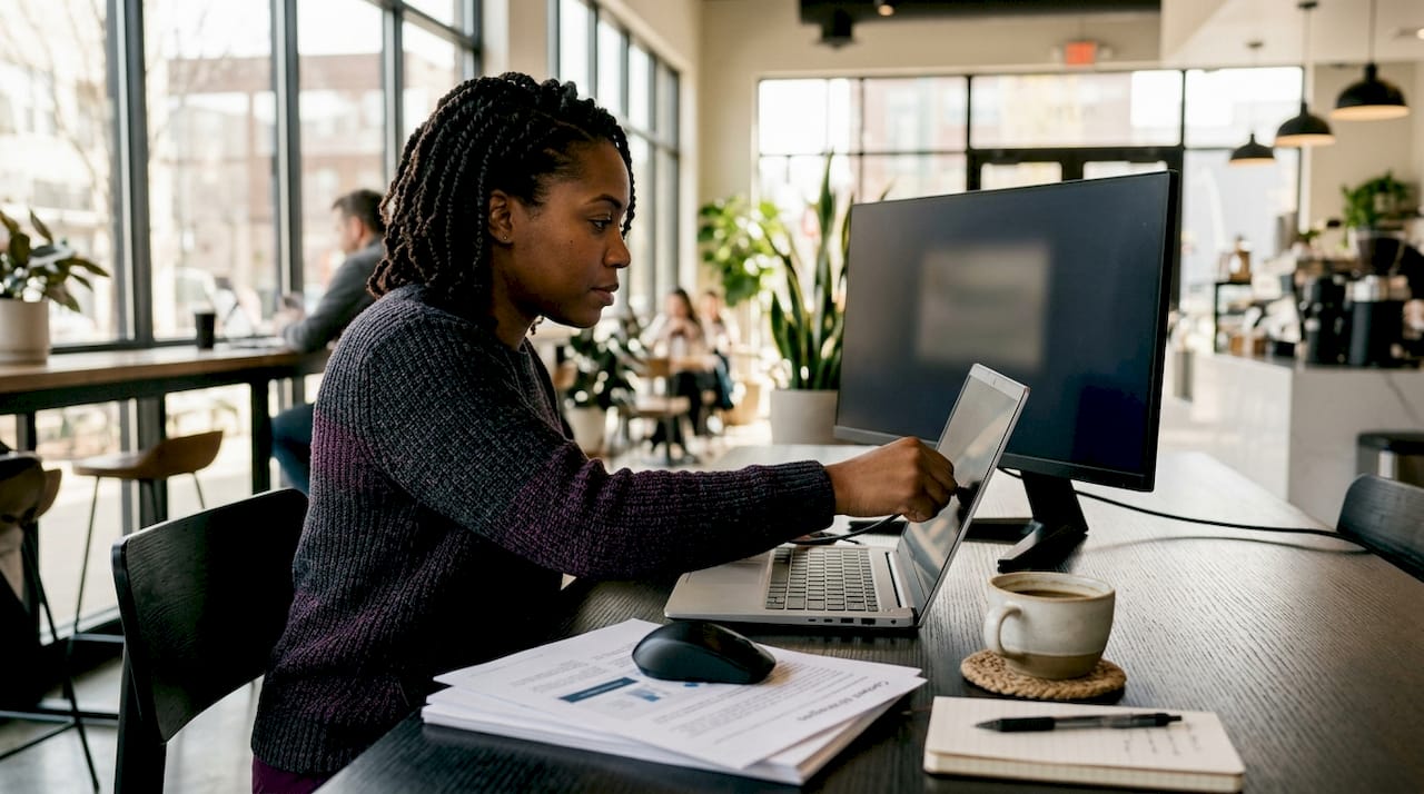 Content marketer working on HubSpot integration at desk