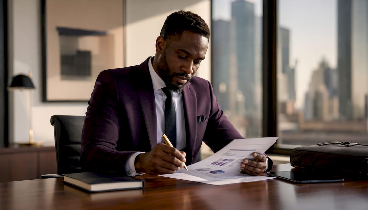 Businessman reviewing case study metrics