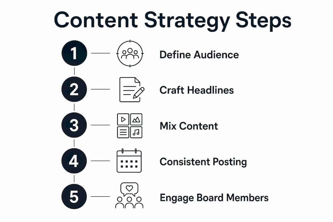 Infographic outlining LinkedIn content strategy steps